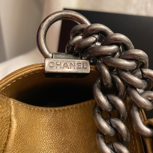 Authentic Chanel calfskin old medium boy in tan color - Picture 8 of 16